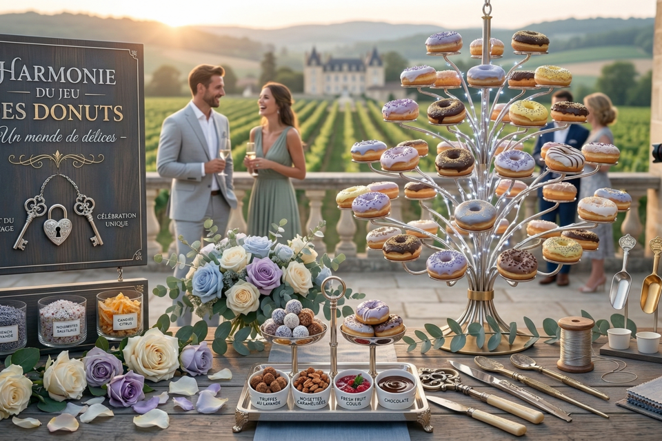 Gemini, photo d'illustration :Le bar à donuts. Cette animation culinaire, venue tout droit des réceptions anglo-saxonnes les plus branchées, s'impose comme une alternative ludique, interactive et terriblement esthétique à la pièce montée classique.