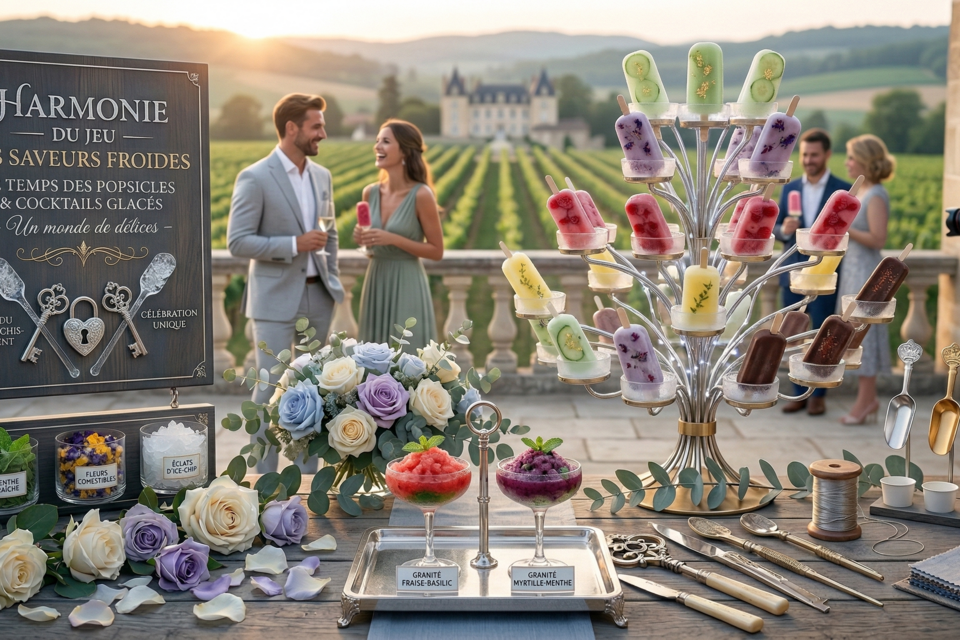Gemini, photo d'illustration : Les popsicles et cocktails glacés, la tendance la plus givrée et esthétique du moment. Fusion parfaite entre le souvenir d'enfance et la mixologie haut de gamme, ces bâtonnets glacés transforment votre vin d'honneur en une expérience sensorielle inédite.