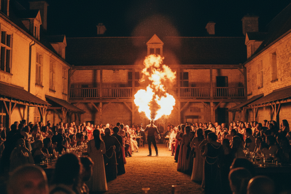 Plongez dans une épopée légendaire où troubadours, alchimistes et spectacles de feu transforment votre union en un conte de fées médiéval absolument inoubliable.