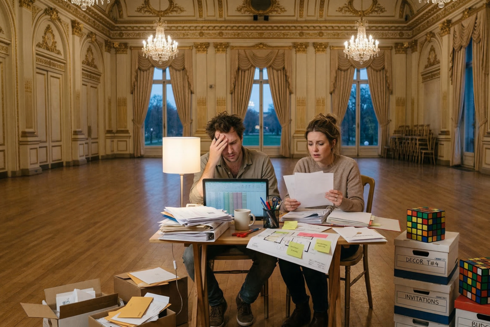 Gemini - Photo d'illustration -&nbsp;Un couple se retrouve débordé par l'organisation de son mariage au cœur d'une salle de réception somptueuse et déserte.