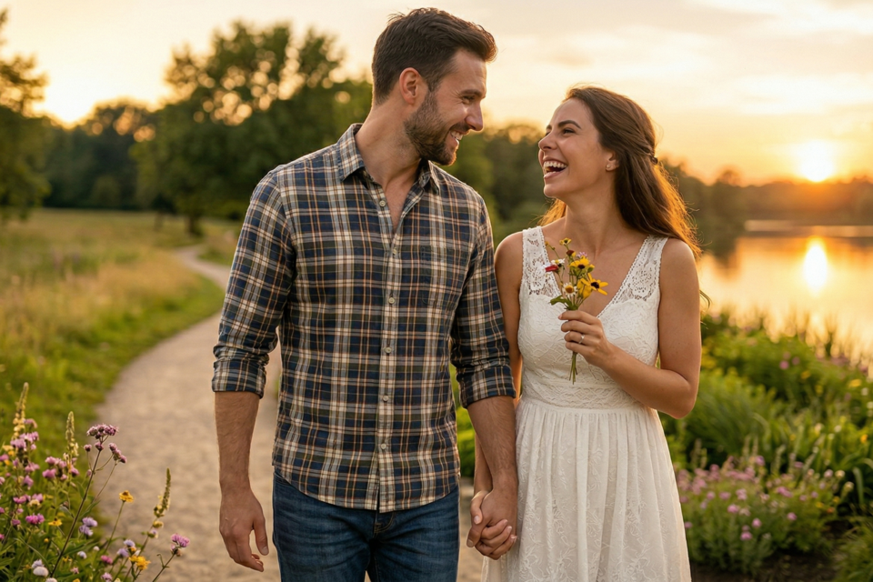  Gemini – Photo d’illustration - Promenade au coucher du soleil : l'amour et la complicité à l'état pur.  