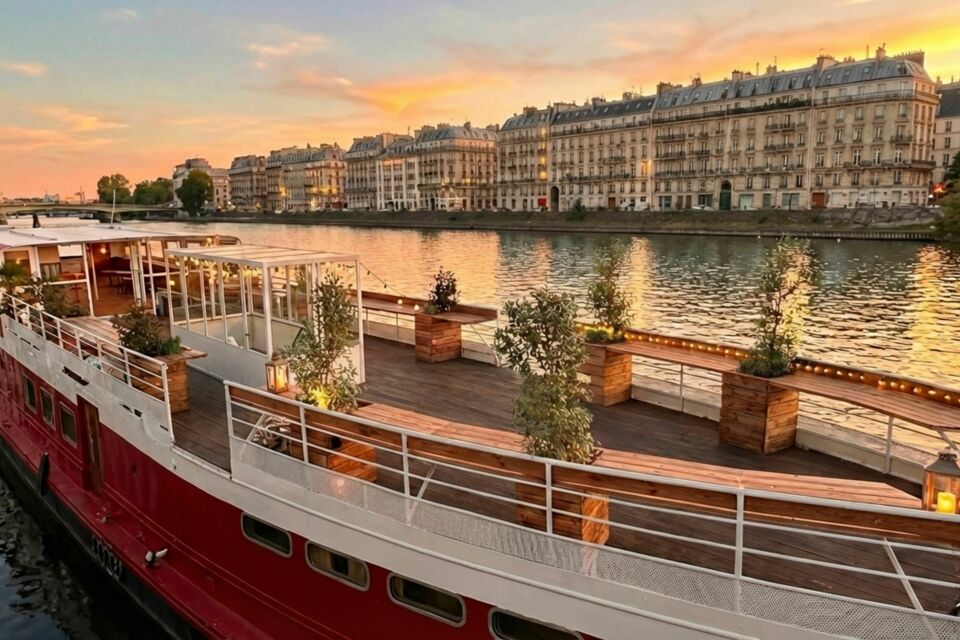 ABC Salles – DR - La Péniche Événement offre un cadre flottant modulable sur la Seine, idéal pour profiter d’une vue panoramique sur Paris lors de soirées, séminaires ou célébrations privées.