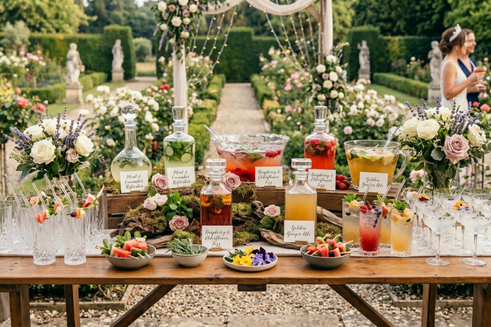 Photo d'illustration - Pour dynamiser votre vin d'honneur, installez un bar à cocktails healthy interactif où un mixologue professionnel prépare les créations sous les yeux des invités