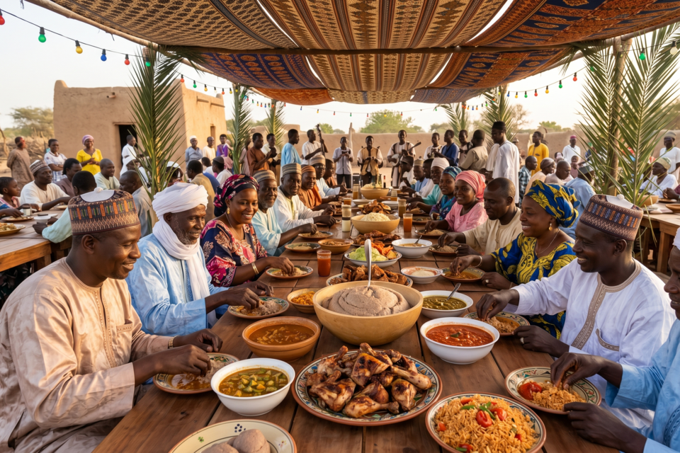 Gemini - Photo d'illustration - Au cœur du Sahel, le banquet de noces tchadien est un hymne à la fraternité. Entre le parfum des épices du désert et la tendresse du méchoui, chaque plat scelle une alliance sous le signe du partage et de l'honneur.