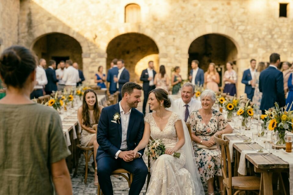 Photo d'illustration - Les mariés rayonnent de bonheur dans ce cadre enchanteur. Une photo qui capture l'essence même de l'ambiance d'un mariage champêtre estival. <br>