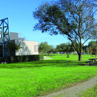Arrière de la salle avec espace jardin et vue sur l'étang