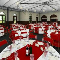 Les écuries : grande salle tables rondes