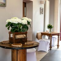 Accueil avec chaises habillées par le domaine