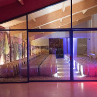 Salle de réception avec vue sur le chai de vieilissement