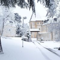 Château de Sans Souci recouvert d'un manteau de neige