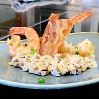 Gambas Persillées sur Riz Crémeux aux Poireaux