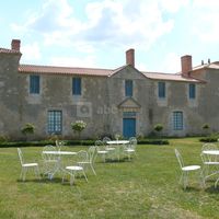 Un cocktail raffiné : tables de jardin et bouquet de fleurs