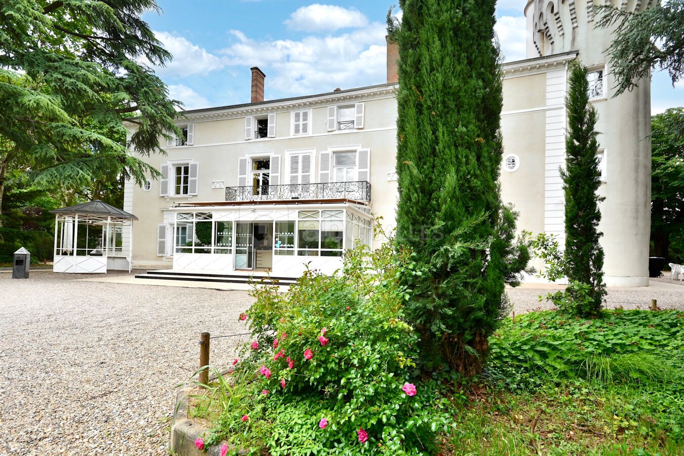 Façade à travers le parc