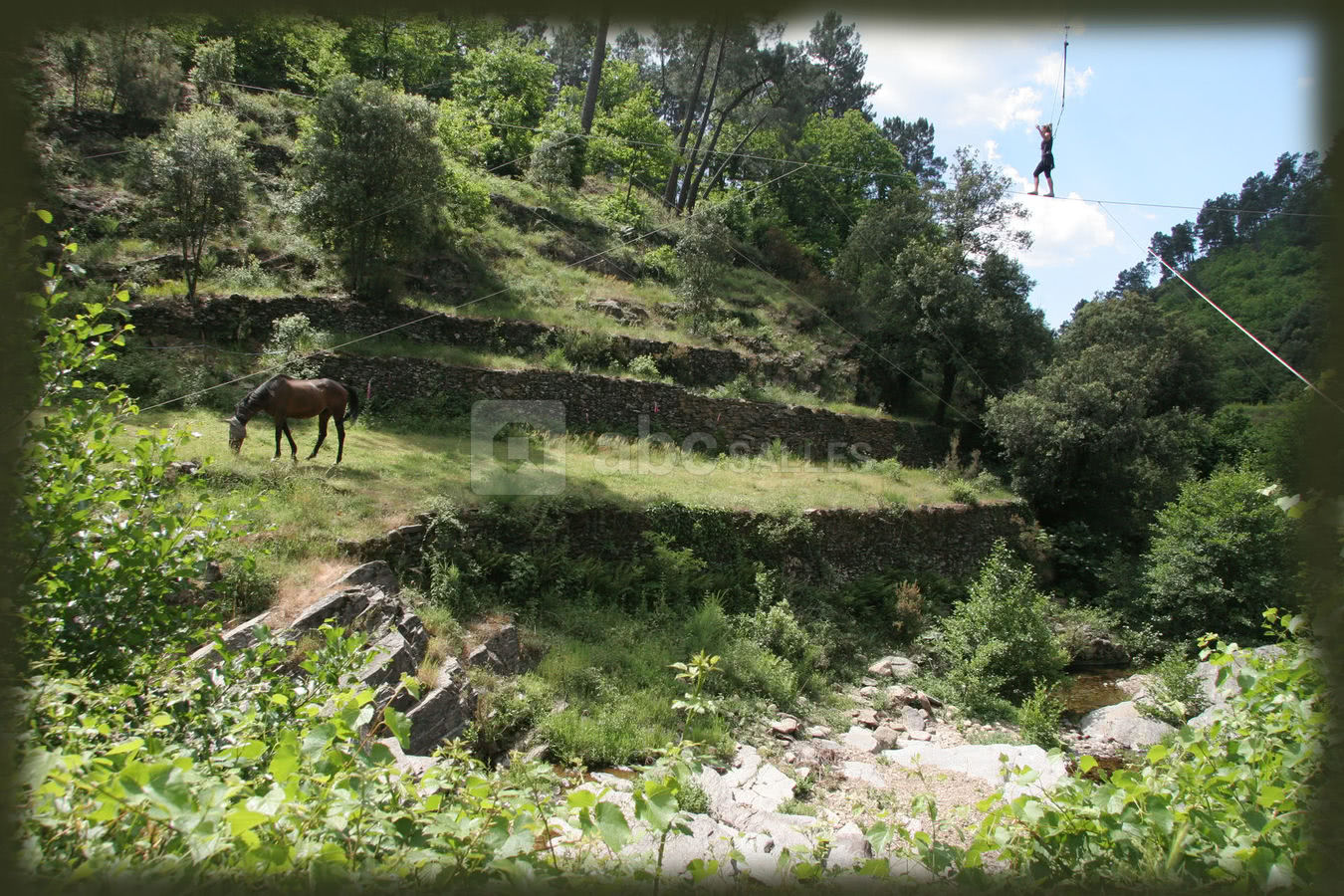 Traversée de la riviere sur le fil