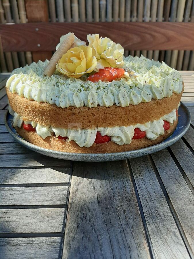 Fraisier à la pistache (fraises du jardin)