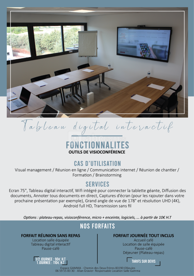 TARIFS ET OPTIONS SALLE DE REUNION