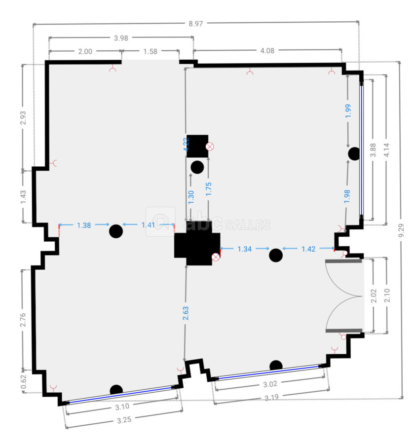 Plan avec mesures du Showroom - salle IMPACT (70 m2)