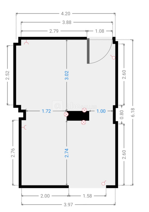 Plan avec mesures du Showroom - salle RÉSISTANCE (30 m2)
