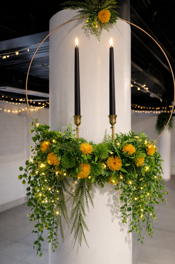 Prestation décoration : suspension couleurs Jaune/verte/noire (logo de l'entreprise)