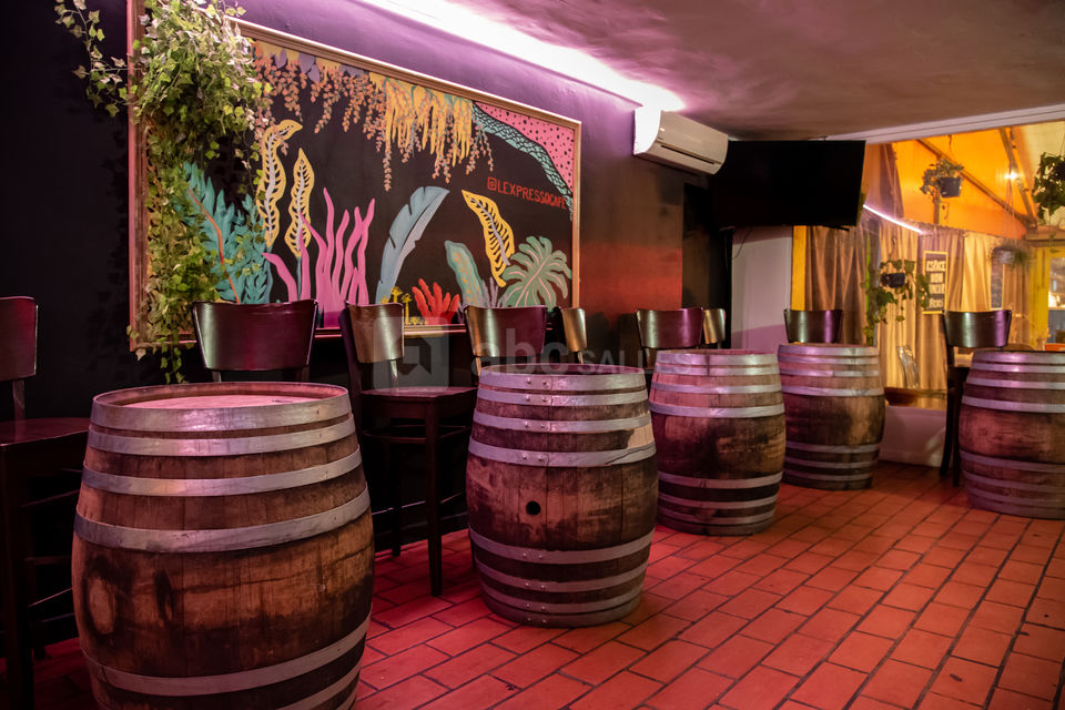 Tonneaux devant le bar