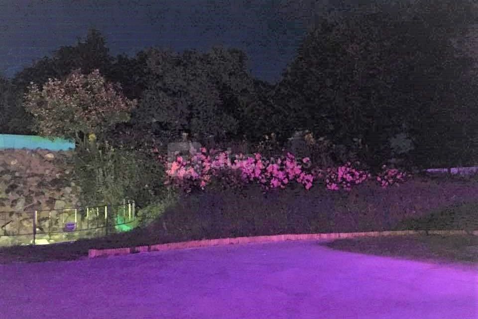 Terrasse et cascade d'eau en soirée